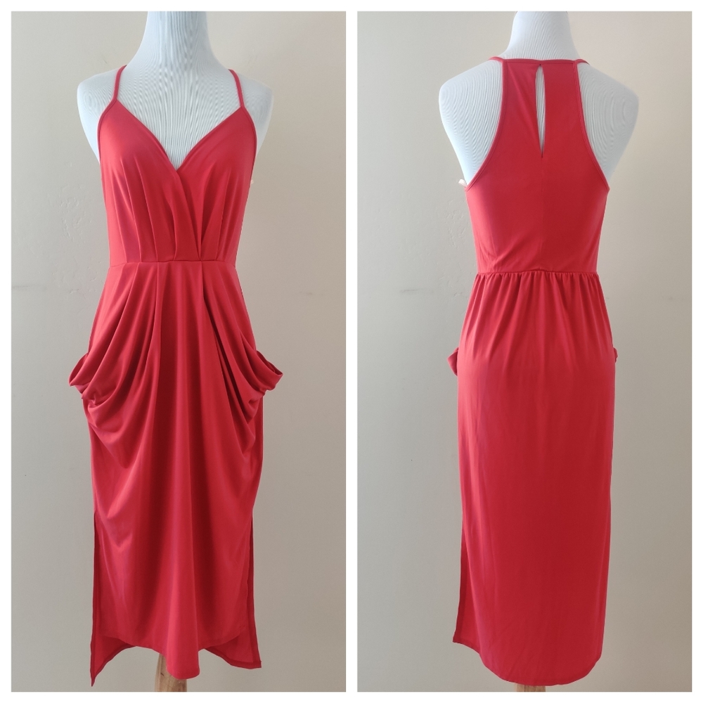 BCBGeneretion Pleated Red Jersey Cocktail Dress